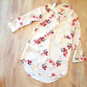 Joe Fresh Floral Shirt Dress Cherry Blossoms in Size Medium